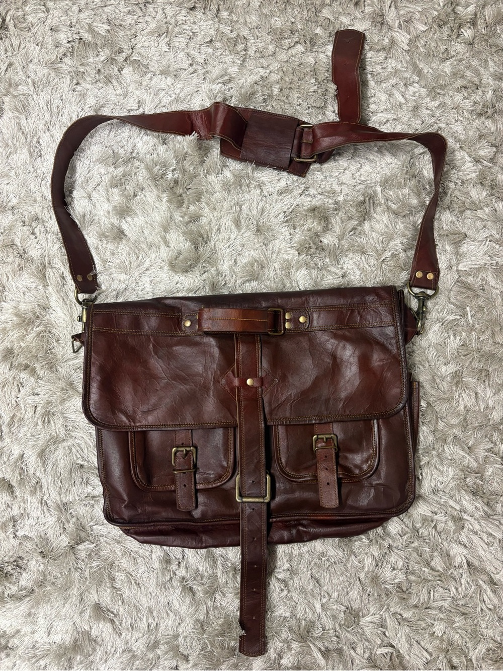 HandmadeVintage Brown Leather Messenger Bag